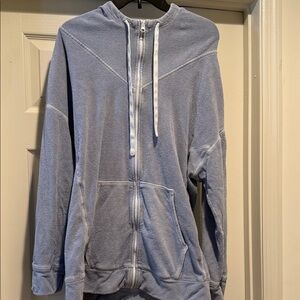 Oversized French Terry Soft Sky Blue Long Sporty Boxy Laid back Zip-Up Hoodie M